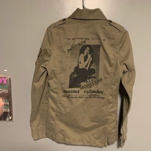 Olive Graphic Military Jacket - Women's Blazer Style